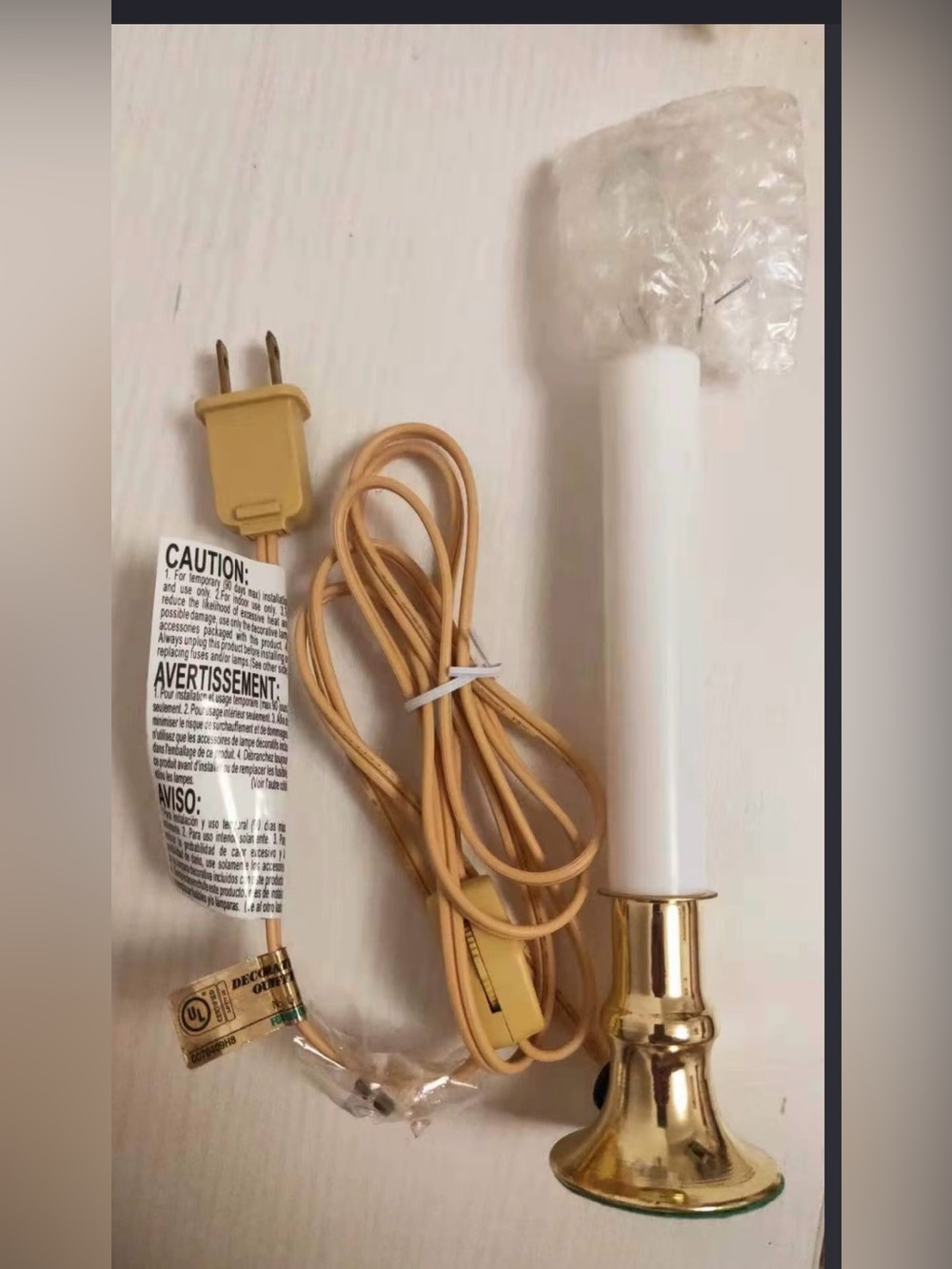 Gold and White Electric Candle Lamp - Brand Unspecified